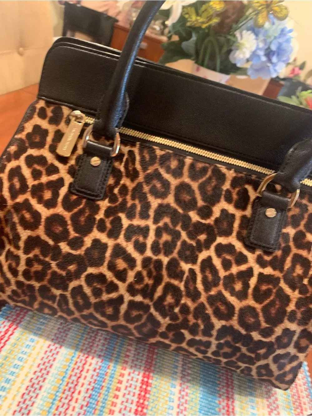 Michael Kors Leopard Print Satchel with Black Trim and Gold Hardware - Picture 6 of 15